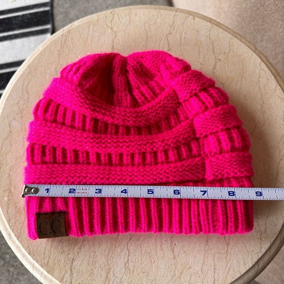 C.C Soft Stretch Cable Knit hot pink, neon pink hat, One Size - Picture 5 of 6